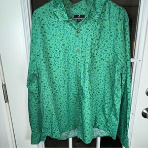 Men's Kelly Green and Navy Blue Floral Shirt Size Large